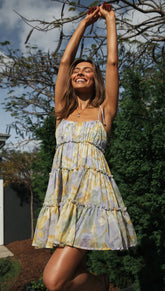 Floral Tiered Ruffle Smocked Back Slip Mini Dress
